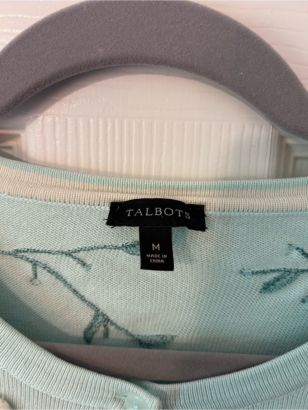 Talbots Mint Green Pom Pom Embroidered Floral Cardigan - Picture 4 of 5